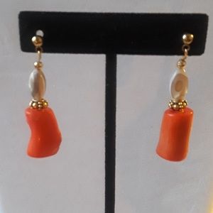 NWT  new item Genuine Coral and shell Earrings